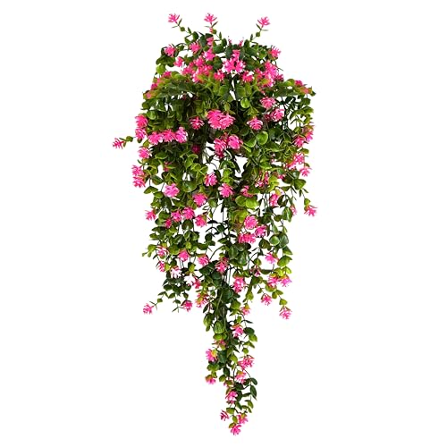 Image of Tdas Artificial Hanging Plants Leaves Eucalyptus Ivy Garlands Plant Greenery Vine Creeper Home Decor Door Wall Balcony Decoration Party Festival - 1 Pcs (Pink)