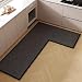 L Shape Kitchen Mat, Anti-slip Corner Kitchen Mats for Floor, 1 Piece L Shape Rug, Absorbent Runner in Front of Sink, Washable Floor Rugs for Home,Kitchen,Office(Black/Grey Left-L,6'7" x 4'7")