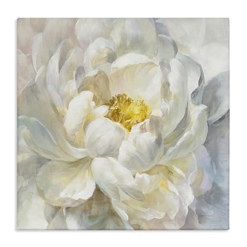 Delicate Flower Petals Soft White Yellow Painting Canvas 36x36
