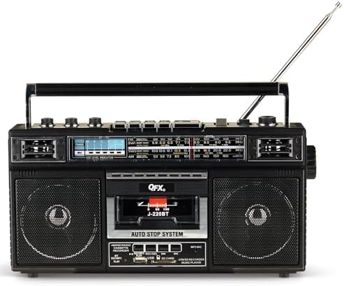 QFX J-220BT Bluetooth Radio AM/FM Cassette Player/Recorder (Black)