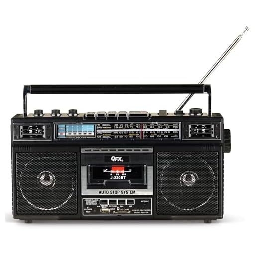 QFX J-220BT ReRun x Cassette Player Boombox with 4-Band Radio, MP3 Converter, and Bluetooth