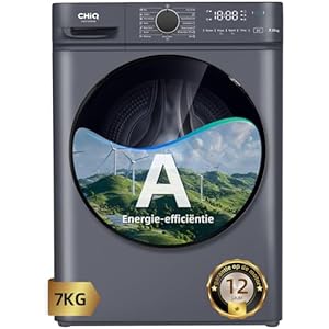 CHiQ CW07123863AX Wasmachine, patrijspoort – 7 kg, energieklasse A, BLDC motor 1200 rpm, stoom- en snelwasmachine, 15 programma's, compact design (60 x 46,5 x 84 cm) – grijs