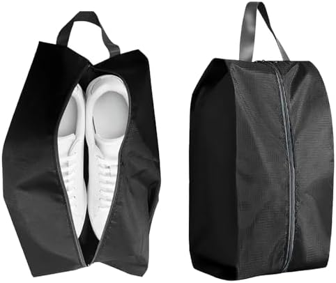 2 Pcs Black Travel Shoe Bags Folding Bags with Zipper for Closure Large Waterproof Portable Travel Shoe Bag