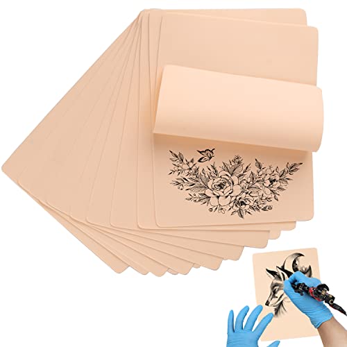 10Pcs Blank Tattoo Übungshaut,Silikon Doppelseitig Augenbrauen Profi Übungshaut,Doppelseitige Professionelle Kunsthaut zum Temporären Üben von Tattoos Schablonen(15 cm * 20 cm * 1 mm) Cover