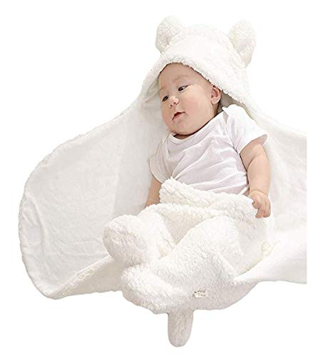 Image of BRANDONN Baby Blanket Newborn Gift Pack Swaddle Wrapper with Bear Hood, Ultra-Soft Premium Flannel Fabric, 0-9 Months, Length 68 cm x Width 68 cm