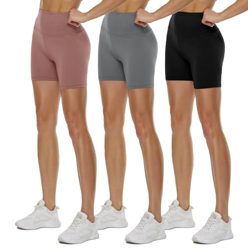 3 Pack High Waisted Biker Shorts for Women – 3'/ 5'/ 8' Black Workout Yoga Compression...