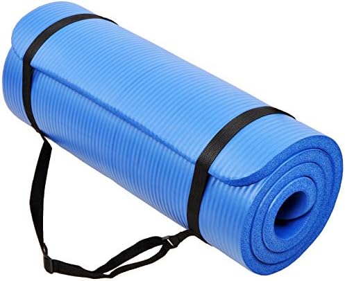 BalanceFrom GoCloud All-Purpose 1-Inch Extra Thick High Density Anti-Tear Exercise Yoga Mat with Carrying Strap (Blue)