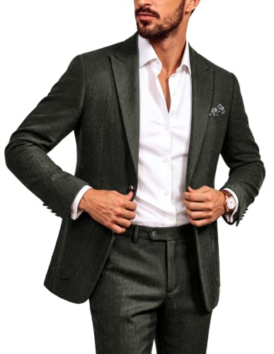 PJ PAUL JONES Mens 2 Piece Suits Wool Blend Tweed Herringbone Suit Set