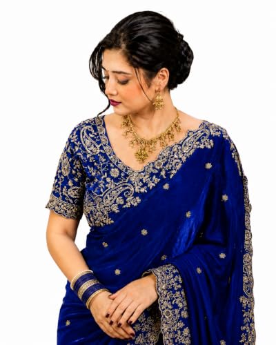 Image of DESTY Saree with Intricate Gold Embroidered Border & Designer Blouse