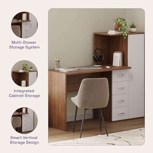 Image of Wakefit Lunark Engineered Wood Study Table - Columbian Walnut & Frosty White