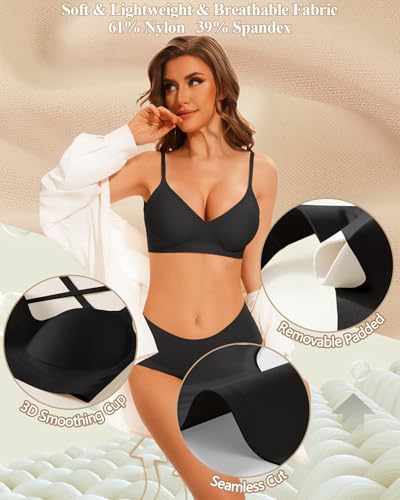 Image of Deep V Neck Backless Bras for Women Padded Bralette Push Up Seamless Wire-Free Low Back Bra Convertible Straps, Black, S