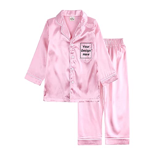 Kids Tales 2Pcs Boys Girls Custom Personalized Satin Pajamas Silk Short Sleeve Tops + Shorts Add Your Own Text Design PJS