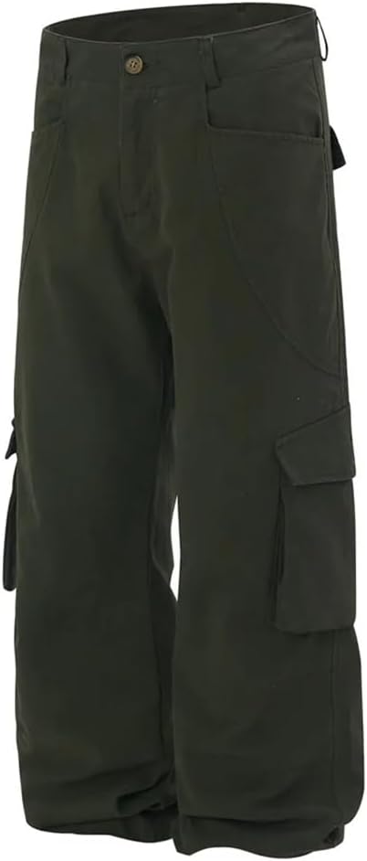 Men’S Cargo Pants Spliced Detail Multi-Pocket Loose Wide Leg Trousers