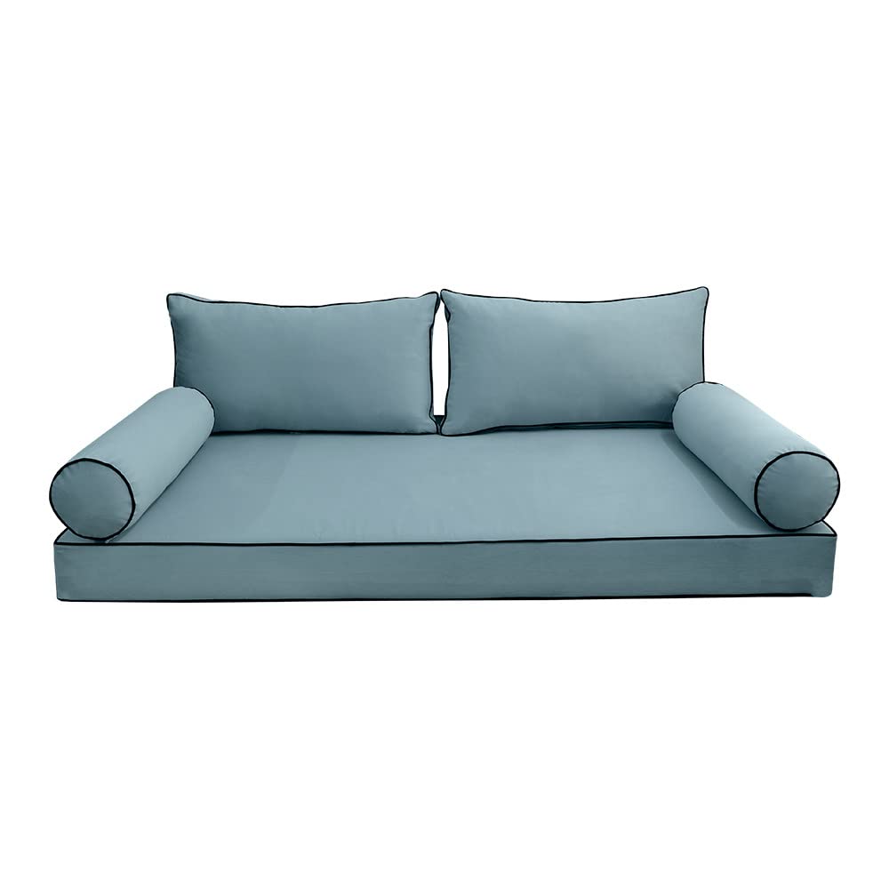 Prolinemax Style V2 Twin Size Contrast Pipe Velvet Indoor Daybed Mattress Bolster Pillow Complete Set AD355