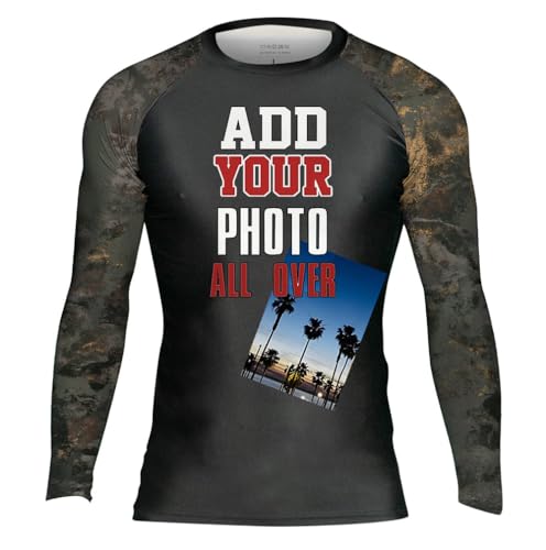 DEHAHA Custom Logo Printed Men’s UV Sun Protection Rash Guard for Competition Wrestling, Small Brown