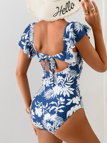 Image of Eomenie Womens Ruffled One Piece Swimsuit Slimming Tummy Control Bathing Suit V-Neck Cutout Swimwear for Resort Wear