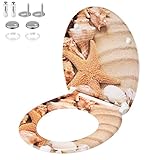 Casaria WC Sitz Duroplast Absenkautomatik Schnellbefestigung Bad Toilettendeckel Klobrille antibakteriell Seestern Sand