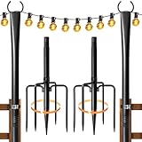 2 Pack String Light Poles for Outside, Thickened Metal Lights Hanger Pole Outdoor with Fork, Lighting Hanging Post Accessories for Patio Decor Garden Backyard Yard Front Porch Outside Decorations