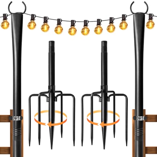 2 Pack String Light Poles for Outside, Thickened Metal Lights