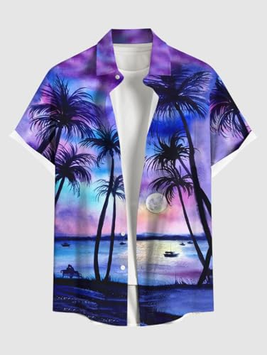 Image of ROSE GAL Matchable Couple Hawaiian Tie Dye Coconut Tree Print Shirt or Plus Size Knee Length Fit and Flare Tank Dress
