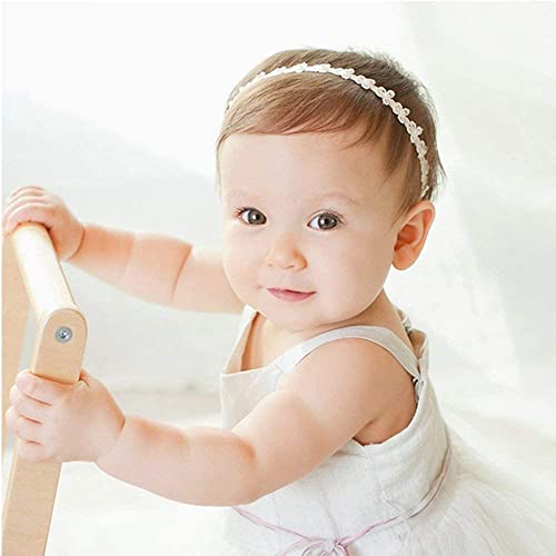RQJ Christening Headband Baptism Halo Toddler Lace Headband Bows Flowers Pearl Baby Hair Accessories3