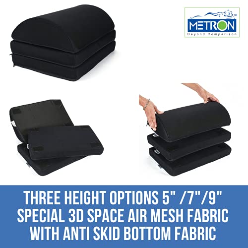 Image of Metron Adjustable Foot Rest for Under Desk - Ergonomic Foot Stool with 3 Height Settings (5 inch, 7 inch, 9 inch) Office Chair Leg Support for Pain Relief & Blood Circulation, Washable Non-Slip Cover