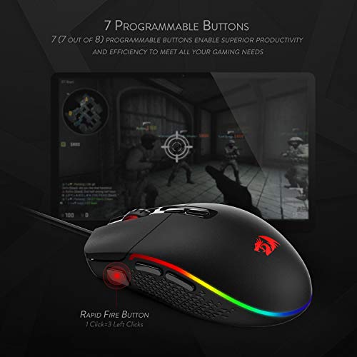 Redragon M719 Invader Wired Optical Gaming Mouse, 7 Programmable Buttons, RGB Backlit, 10,000 DPI, Ergonomic PC Computer Gaming Mice with Fire Button - Image 7