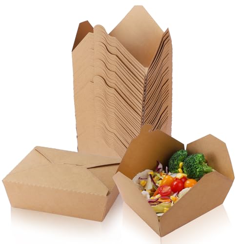 ZMCYN 50 Pack 36OZ (1065ML) Kraft Takeaway Food Boxes 300gsm Disposable Takeaout Food Containers Cardboard To Go Containers for Restaurant BBQ Noodles Salads Stir-Fries