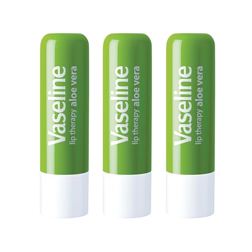 Vaseline Lip Therapy Aloe Vera Stick - Petroleum Jelly Vaseline Lip Balm for Soft Lips 4.8g Each 3 Pack Chapped Lips Perfect for Winter Long Lasting Protection