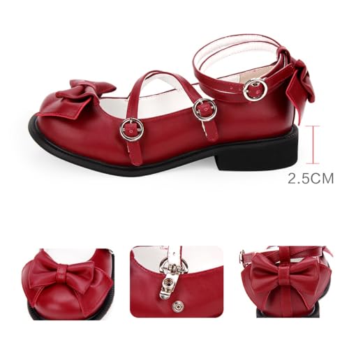 BEROBELLO Sweet Lolita Kawaii Mary Jane Cosplay Party Shoes, Bow Detail, Cross Straps, Low Heel4