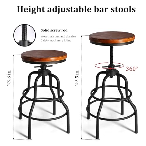 Set de 2 Butacos Vintage de Barra con Altura Ajustable 23.6-29.5 pulgadas Estilo Industrial para Isla de Cocina miniatura 4