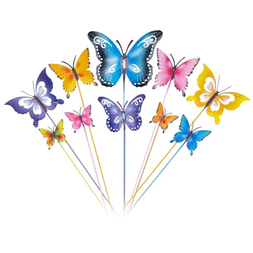 hogardeck Garden Decor for Outside Set of 10 Metal Butterfly Decorative Garden Stakes for Spring Decor Yard Art Garden Decorations for Outdoor Lawn Pathway Patio