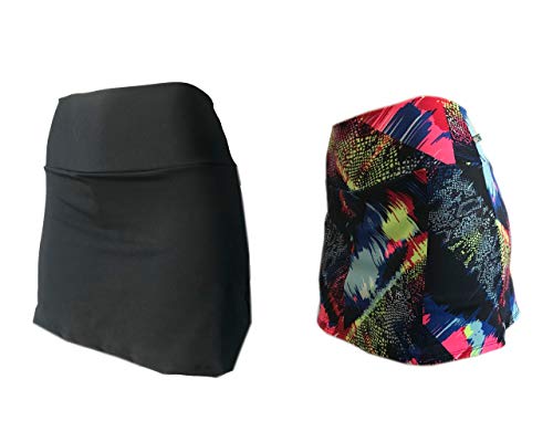 KIT 2 Shorts Saia Plus Size Suplex Cós Alto Estampada ou Lisa PRETO -25A G1