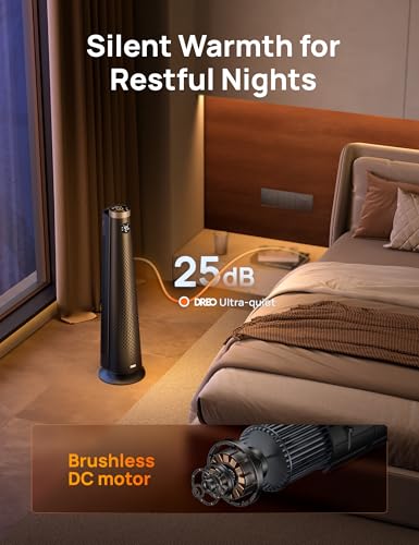 Image of DREO Space Heater Indoor, 30 inch Electric Heaters with Remote, 120 Oscillation, Adjustable Thermostat, 5 Heat & 3 Fan levels, 8 Safety Protections, 25dB Quiet, 1-12H Timer, Large Room Bedroom, Gold