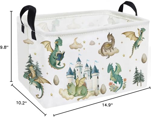 Image of Essme Rectangular Kids Baskets,Dinosaur Storage Box,Cute Basket for Kids with Handles for Room Decor, Book Bins,Shelf Basket.(Castle Dinosaurs
