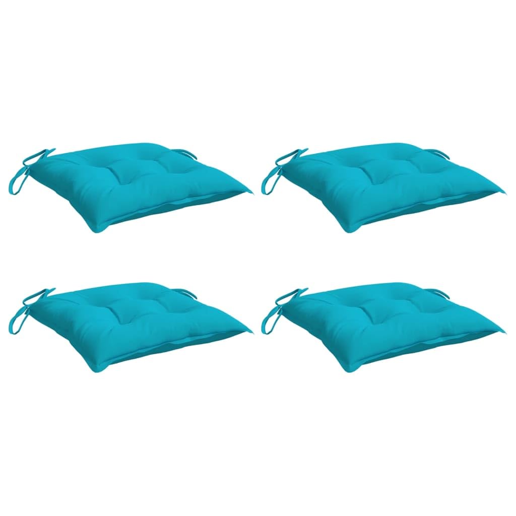 Set di 4 cuscini per sedia, 50 x 50 x 7 cm, in tessuto Oxford con lacci, impermeabili, per mobili da esterno, imbottiti in fibra cava di polipropilene, colore turchese