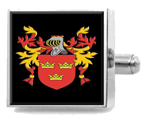 Clip para corbata con escudo de apellidos Landy England grabado en bolsa elegante