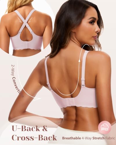 Image of Deep V Petal Bras for Women No Underwire Soft Wireless Bras Comfort Seamless Bralettes with Extender