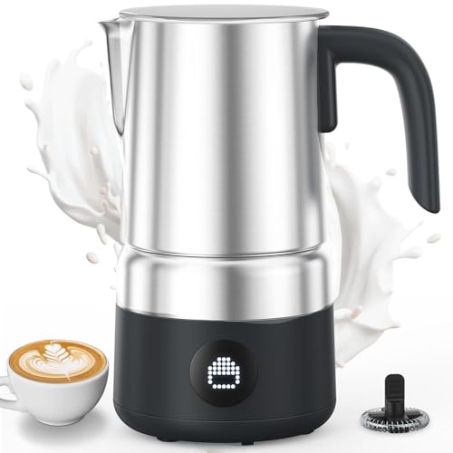 Image of Milk Frother and Steamer [Upgraded], AMZCHEF All-in-1 Detachable Frother for Coffee 600W, Automatic Warm and Cold Foam Maker, Stainless Steel Jug, Dishwasher Safe, LED Display