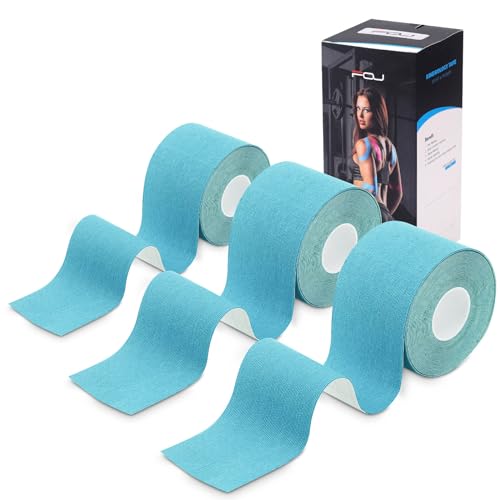 テーピングテープ 5cm x 5m キネシオロジーテープ キネシオ テープ 筋肉・関節をサポート 通気性 伸縮性強い 汗に強い ((3巻入)アイスブルー.)
