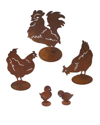 Garden Decoration Chicken Hen Cockerel Set of 5 Metal Rust Garden Decoration Patina Rust Decoration Farm Animal