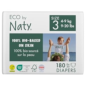 Naty Baby Öko Windeln - umweltfreundliche Premium-Bio Windeln aus pflanzenbasierten Materialien, ideal für empfindliche Babyhaut (Größe 3-180 Stück) - MONATSBOX