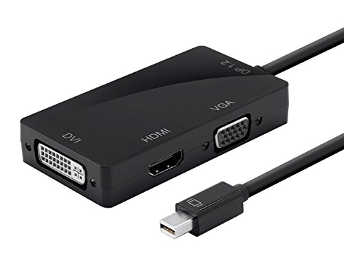 Monoprice Mini DisplayPort 1.2a / Thunderbolt to 4K HDMI, DVI, and VGA Passive Adapter, Black (112799)