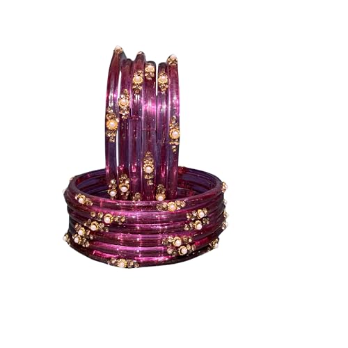 Image of SUNDRAM Women's Premium Fancy Glass Bangles for Women & Girls |with Zircon Gemstone Work & Charm| Traditional Ethnic Bangles Set of 12