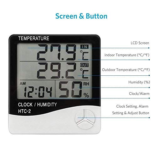 Image of Htc-2 Plastic Digital Indoor Cum Outdoor Thermo-Hygrometer With Accurate Temperature Humidity Meter Tester digital thermometer sensor wired for Room Temperature /fridges, Indoor Outdoor