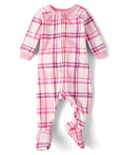 The Children's Place,Baby Girls,and Toddler Fleece Zip-Front One Piece Footed Pajama,Cloud Plaid,5 Years