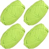 4 PCS T-Shirt Elastic Fabric Crochet Cloth for DIY Knitting, Spaghetti Yarn Thick Knitting Yarn for Hand DIY Bag Blanket Cushion Crocheting Projects, Home Decor (Green)