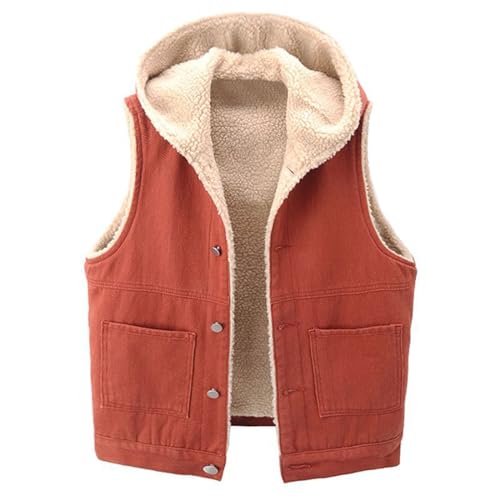 XUNRYAN Teen Girls Winter Denim Jackets Sherpa Fleece Vest Sleeveless Lightweight Trendy Button Waistcoat Outerwear Pockets