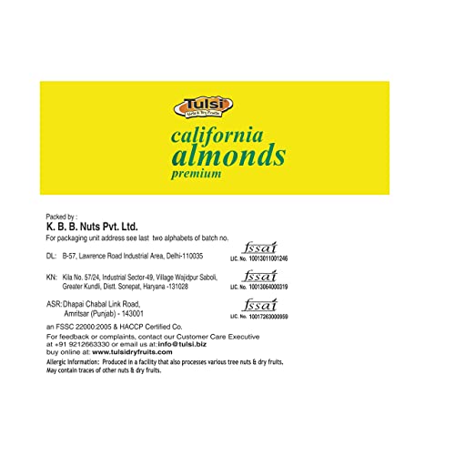 Image of Tulsi California Almonds Premium 800g (200g x 4) | Whole Almond | Rich in Vitamins & Minerals | Good for Health | Loaded with Antioxidants | Nuts & Dry Fruits|Badam Giri | Healthy Nuts | (Pack of 4)