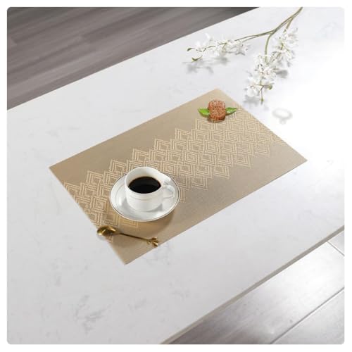Image of YELONA Placemats Set of 6, Heat-Resistant Woven Vinyl Table Mats, Non-Slip & Washable Dining Tablemats for Kitchen & Dinner Decor, Wood Brown (45cm x 30cm)